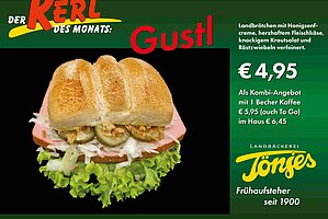 Kerl des Monats - September 2026 - Gustl - Landbrötchen mit Honigsenfcreme, herzhaftem Fleischkäse, knackigem Krautsalat und Röstzwiebeln