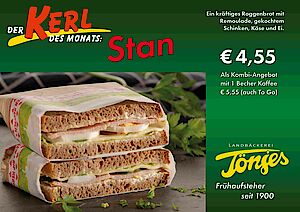 Kerl des Monats - Stan - Roggenbrot mit Kräuterfrischkäse, gekochtem Schinken, Käse und Ei
